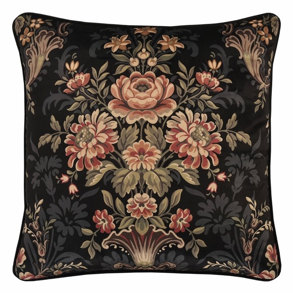 Black Velvet 20" floral Square Decorative Pillow by J Queen NWT - Picture 1 of 4